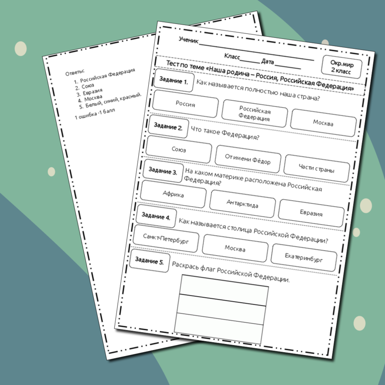 Тест по теме «Наша родина – Россия, Российская Федерация». Окружающий мир 2 класс