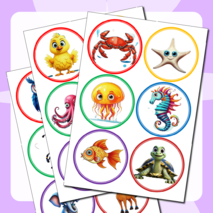 Маркировка мебели в детском саду. 48 разных картинок + прямоугольники для подписи Ф.И. ребенка + список группы.