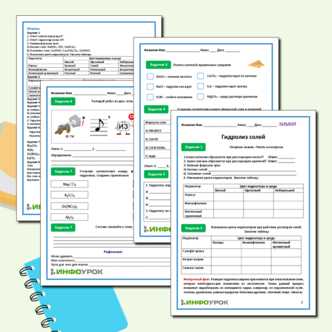 Рабочий лист. Гидролиз солей. Химия 9 класс.