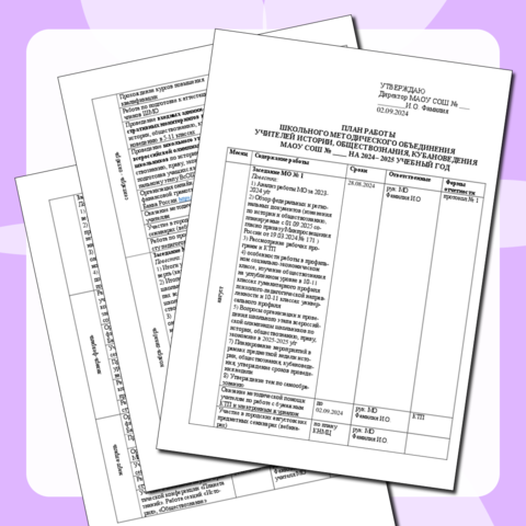 План работы школьного методического объединения (ШМО) учителей истории, обществознания на 2024-2025 учебный год