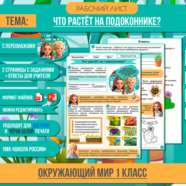 Рабочий лист «Что растёт на подоконнике?» 1 класс Окружающий мир (УМК ...