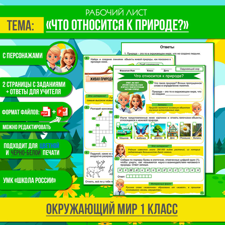 Рабочий лист «Что относится к природе?» | 1 класс Окружающий мир УМК ...