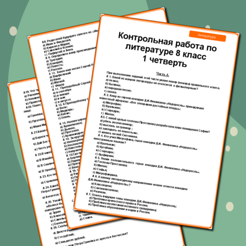 Контрольная работа по литературе 7 класс III четверть