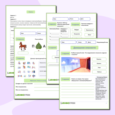 Рабочий лист по окружающему миру на тему «Домашние опасности»
