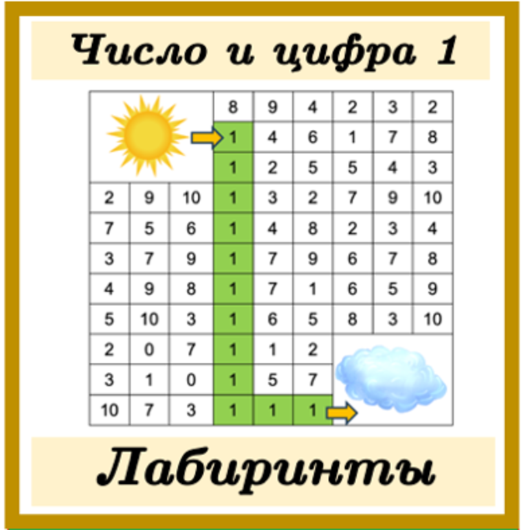 Числовые лабиринты (5 лабиринтов) Число и цифра 1 ОДИН