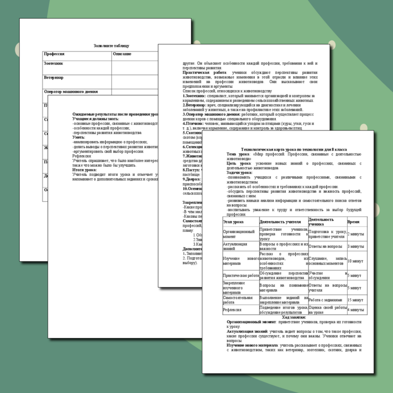 Методическая разработка технологической карты по технологии для 8 класса по теме «Мир профессий. Профессии, связанные с деятельностью животновода»