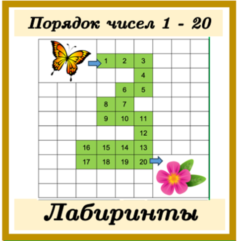 Числовые лабиринты (5 лабиринтов) Порядок чисел 1 - 20