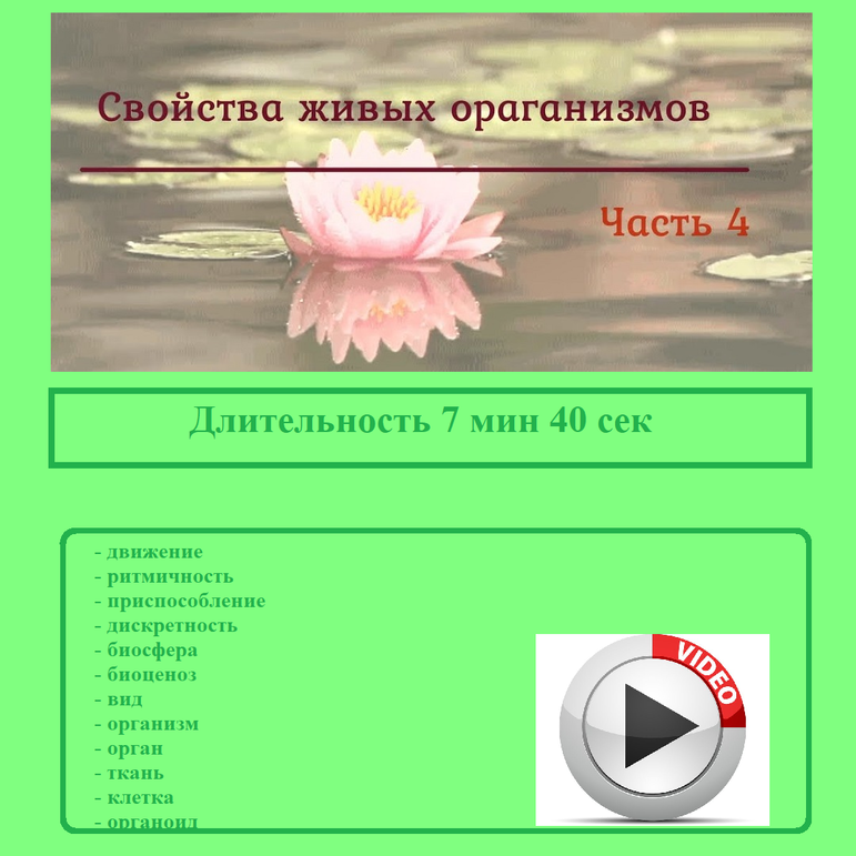 Видеоурок «Свойства (признаки) живых организмов», «Живые системы и их свойства» Биология 10 класс. Часть 4