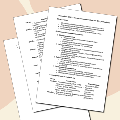 План работы ШМО классных руководителей на 2024-2025 учебный год